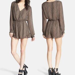 ASTR Leopard Print Long Sleeve Romper Size Small Nordstrom Playsuit Brown Boho S